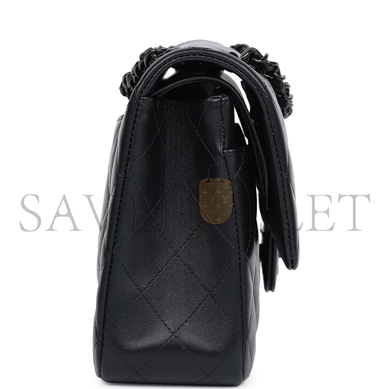Ch*el medium classic double flap bag so black lambskin black hardware 1109944 (25*15*7cm)